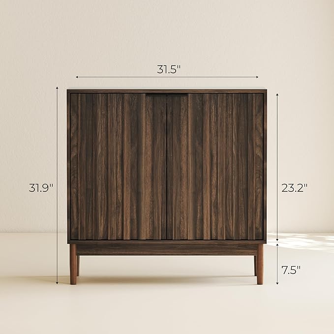 Fluted Cabinet with Storage, Buffet Cabinet Sideborad with 2 Doors, Brown Buffet Storage Accent Cabinets with Adjustable Shelves for Living Room, Entry, Hallway, Kitchen