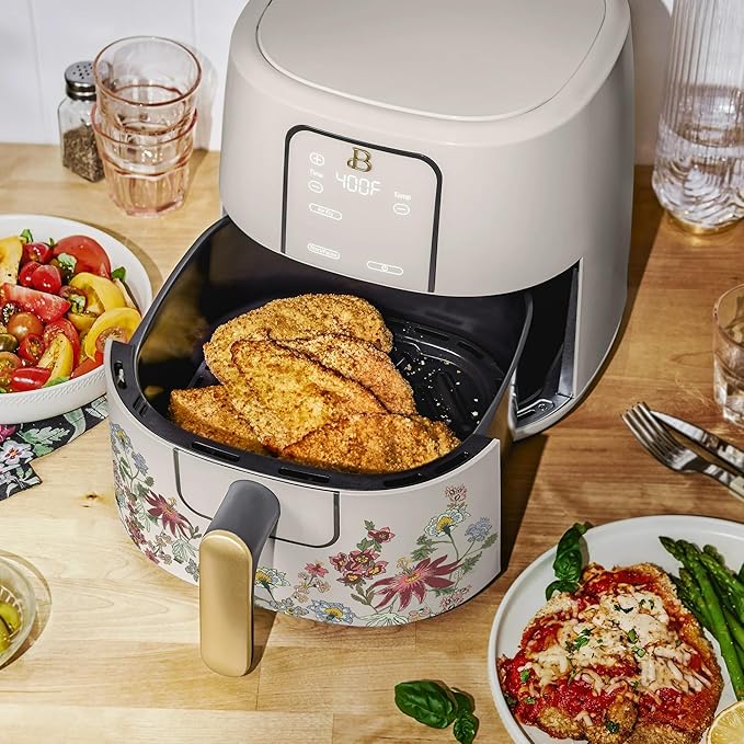 Beautiful 6 Qt Air Fryer with TurboCrisp Technology, AllGood Ceramic Nonstick Coating - Roast, Reheat and dehydrator, kitchen appliances by Drew Barrymore (Wildflower Porcini Taupe)