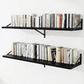 Deep Wall Shelves 55"W x 12"D Engineered Wood Floating Shelves for Wall, Sturdy Metal Bracket Bookshelves Home Decor Storage for Living Room Bedroom Bathroom Kitchen, Set of 2, Black Finish