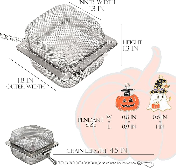 Cube Tea Infuser Set, 2 PCS TeaStrainers for Loose Tea, Halloween Theme Charm Pendant Tea Steeper, Tea Ball with Pumpkin & Ghost Pendant