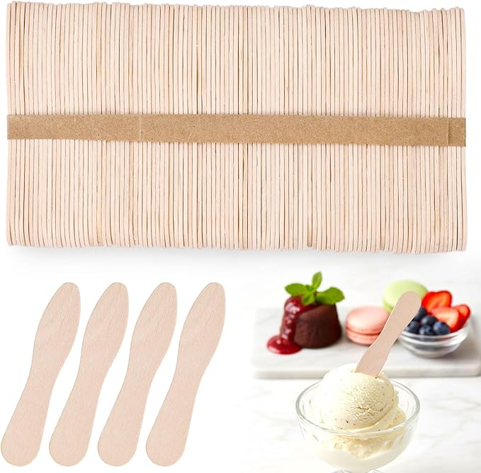 HANSGO Mini Wooden Tasting Spoons 100-Piece – 3″ Small Wooden Dessert & Ice Cream Spoons for Parties, Weddings, Sampling & Crafts