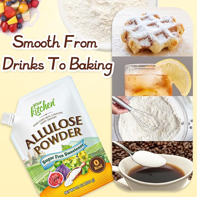 Your Kitchen Allulose Sweetener 14.1 Ounce – 99.9% Allulose Powder | Zero Calorie Sweetener | No Erythritol Sugar Substitute | Non GMO, Gluten Free Sugar Alternative Ideal for Baking & Beverages