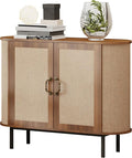 40" Sideboard Buffet With Storage, Rattan Small Buffet, Oval Accent Cabinet for Living Room, Dining Room (Walnut, 40inch)