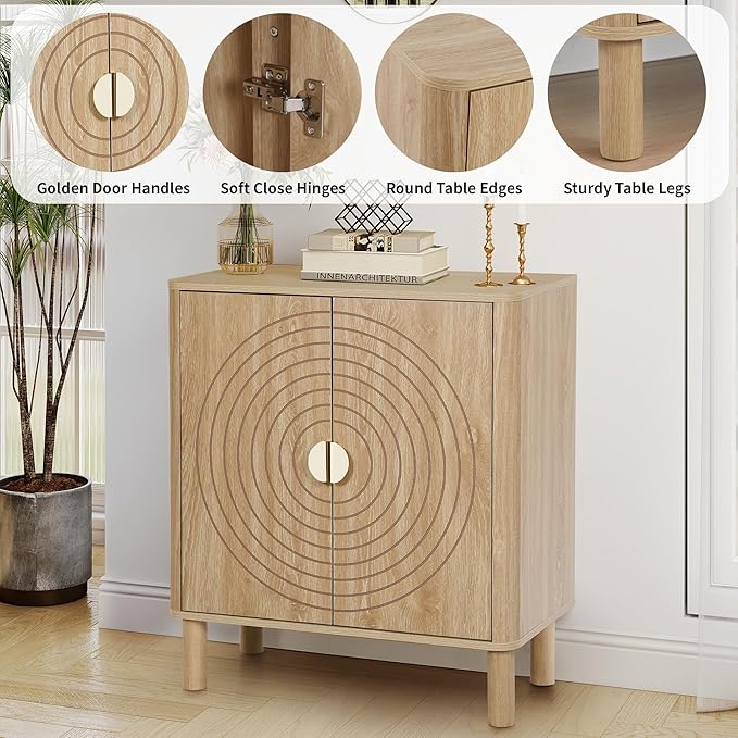 Sideboard Buffet Cabinet, Kitchen Sideboard Cabinet with 2 Doors and Adjustable Shelf, Wood Coffee Bar Console Table for Living Room, Dining Room, Hallway (Natural)