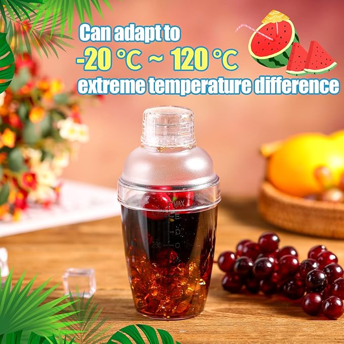 Lallisa 12 Pcs Plastic Cocktail Shaker Drink Mixer with Scales and Strainer Top Clear Shaker Cup with Measurement Plastic Bar Mixing Tool for Tea Coffee Bubble Tea Milk(350 Cc/ 12 oz)