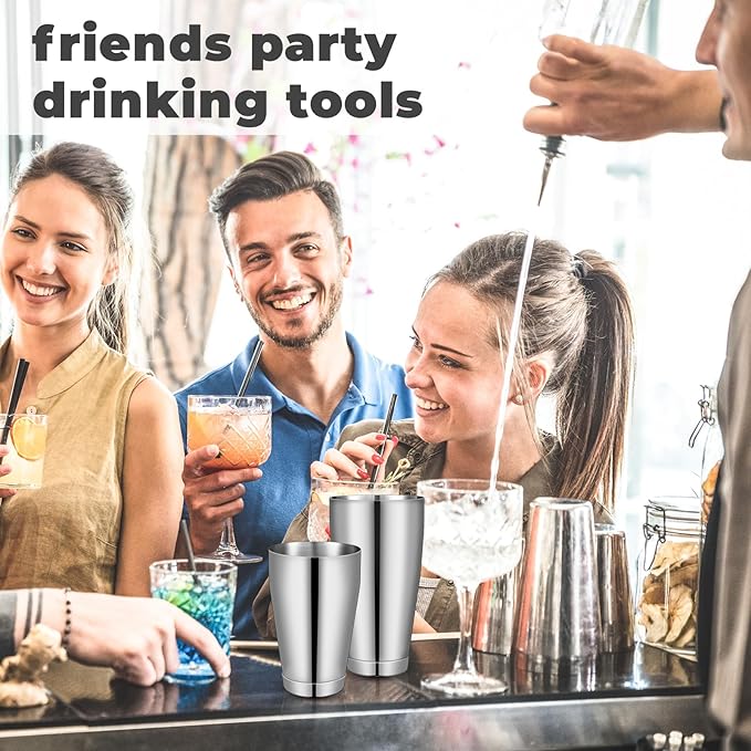 Dandat Cocktail Shaker, Professional Boston Cocktail Shaker Set, Stainless Steel Martini Drink Shakers Bartending, 18 Oz & 28 Oz Bar Shake Mixer Tin Tools for Bartender Cocktails(Silver,16 Pcs)