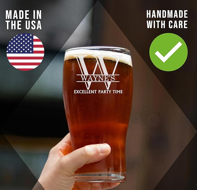 Personalized Fathers Day Etched 20oz Pub Pint Glass – Beer Gifts for men, Custom Dad Engraved Drinking Glasses, Customized Father Retirement, Birthday for Him, Groomsmen, Wedding, Halpert Monogram