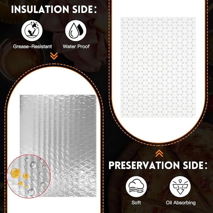EcoDispose Pre-Cut Insulated Foil Sandwich Wrap Sheets Grease-Resistant for Hot Food (10-1/2" x 14",100 PCS)