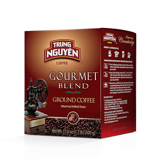 TRUNG NGUYEN LEGEND GOURMET BLEND Premium Roasted Ground Coffee - Chocolate and Fruity Flavor by Robusta & Arabica Coffee Beans Blend - French Roast with Low Acidity (500g/Box)
