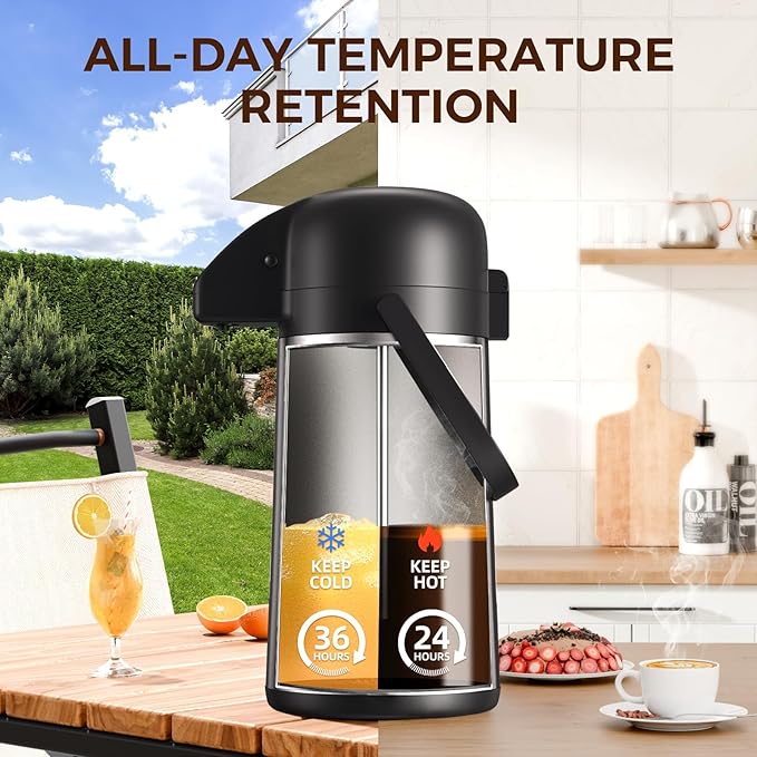 Coffee Carafe for Keeping Hot - Gezoss 64OZ / 1.9L Airpot Coffee Dispenser with Pump - Large Coffee Thermos for Hot Drinks Tea Liquid - Insulated Stainless Steel Hot Water Beverage Urn for Parties