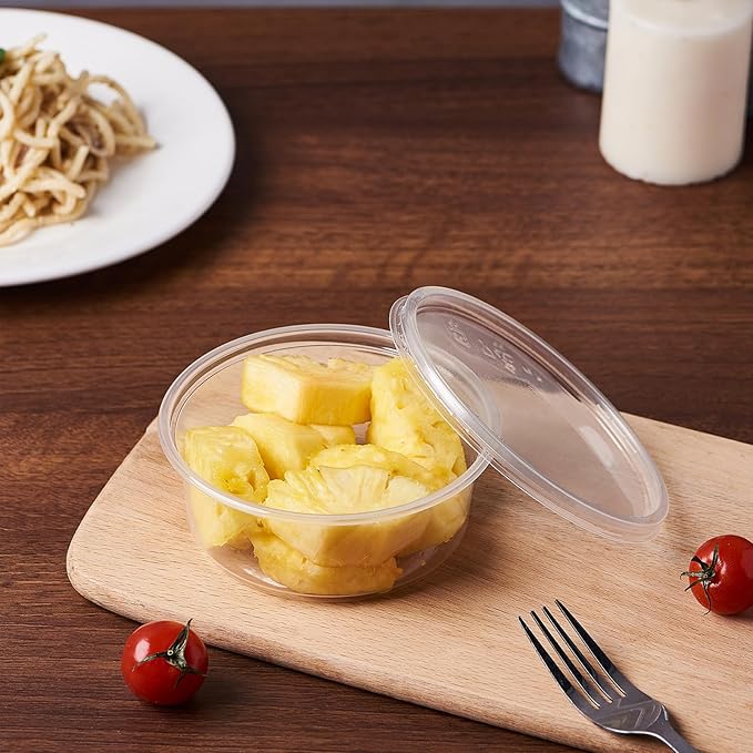 [50 Set - 8 oz. Plastic Deli Food Storage Containers With Lids Disposable Clear Small Togo Containers (Formerly FULING)