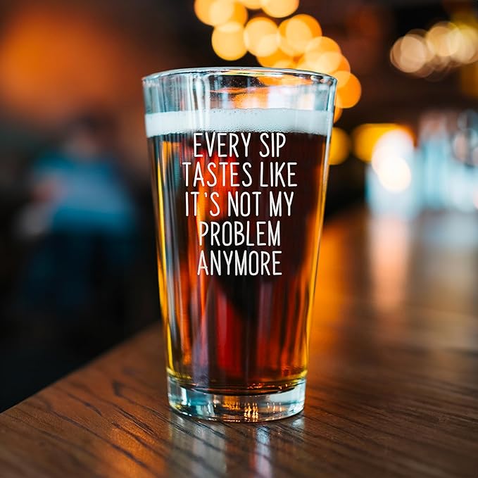 Every Sip Premium 16 oz Beer Pint Glass, Laser Engraved Beer Pint for Retirement, Lead-Free Drinking Glass, Beer Lover Gift (Every Sip One Side FBA)
