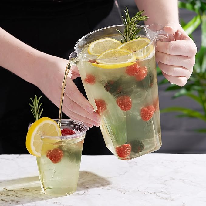 MATANA 6 Pack Clear Water Pitchers - 52 oz Acrylic Plastic Beer Pitcher with Handle for Drinks, Juice, Lemonade, and Beverages - BPA-Free and Durable Iced Tea Pitcher for Fridge, Home, & Party