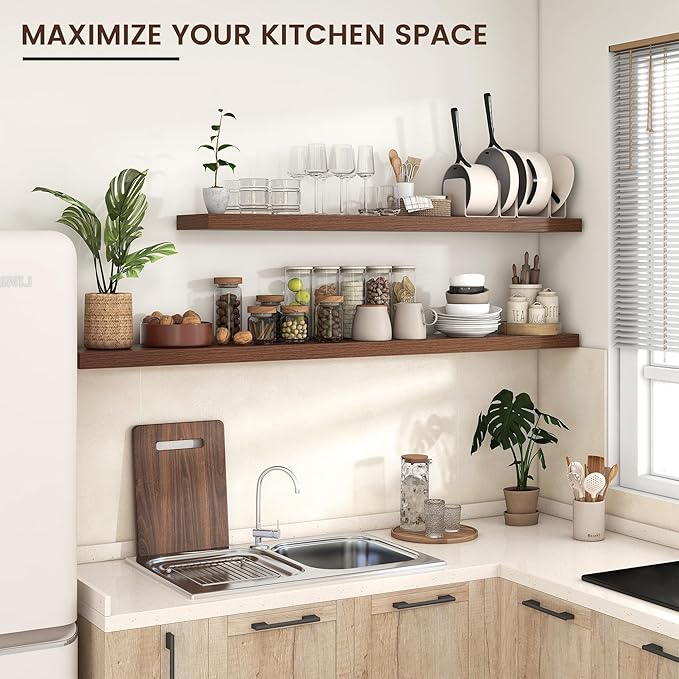 Floating Shelves for Wall, Engineered Wood Wall Shelves with Invisible Brackets for Living Room Bedroom Bathroom Office Kitchen Decor and Storage (Walnut, 72" W x 9" D x 1.5" H) Set of 1