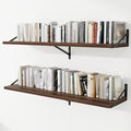 Deep Wall Shelves 55"W x 12"D Engineered Wood Floating Shelves for Wall, Sturdy Metal Bracket Bookshelves Home Decor Storage for Living Room Bedroom Bathroom Kitchen, Set of 2, Walnut Finish