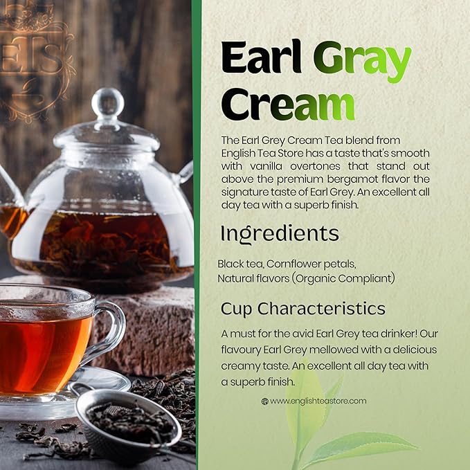 English Tea Store Earl Grey Cream Tea | Loose Leaf Tea Pouches | 16oz Bulk Pack | Smooth Vanilla & Bergamot Blend | Medium Caffeine | English Tea Store Signature | Premium Black Tea Leaves