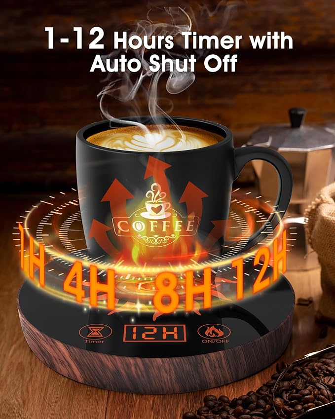 Coffee Warmer for Desk with Auto Shut Off, Coffee Mug Warmer for Desk with Auto Shut Off,2 Adjustable Temperatures & 1-12 Hours Timer (Xmas Coffee Gifts)