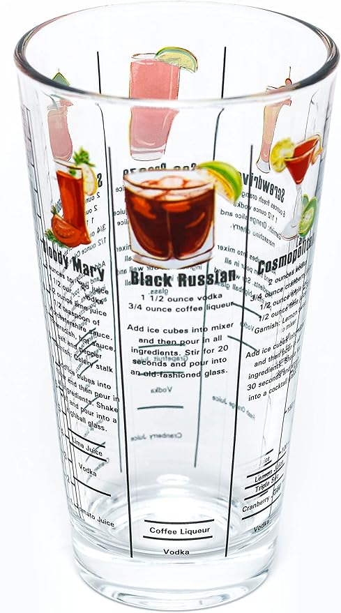 14 oz Recipe Glass Cocktail Shaker With Strainer Top - Includes 6 Cocktail Drink Recipes (Vodka Theme)