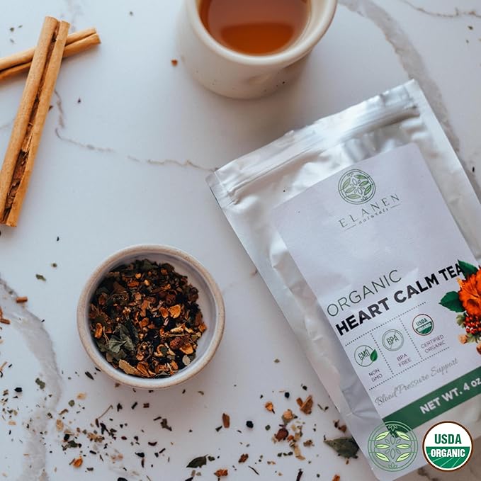 Organic Heart Calm Tea 4 oz. (113g), Blood Pressure Tea to Maintain Healthy Pressure, Circulation Balance, Delicious Tasting, USDA Certified Organic, Cut & Sifted