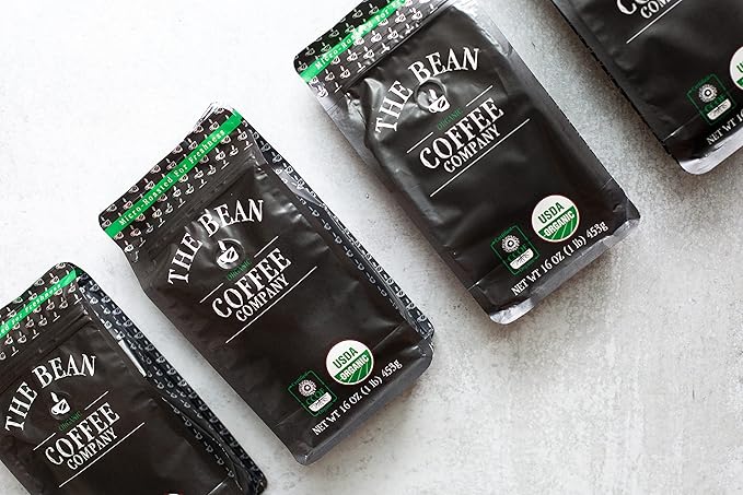 The Bean Organic Coffee Company Water Processed DECAF Peppermint Mocha, Medium Roast, Ground Coffee, 16-Ounce Bag, Café Molido Tostado Orgánico descafeinado