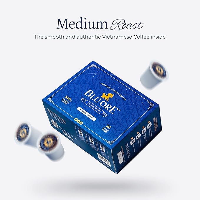 Blu Ore Premium Vietnamese Coffee Pods - Medium Roast - Recyclable Single Serve K-Cup Compatible (24 Count) - 100% Arabica Coffee, No Preservatives or Artificial Flavor