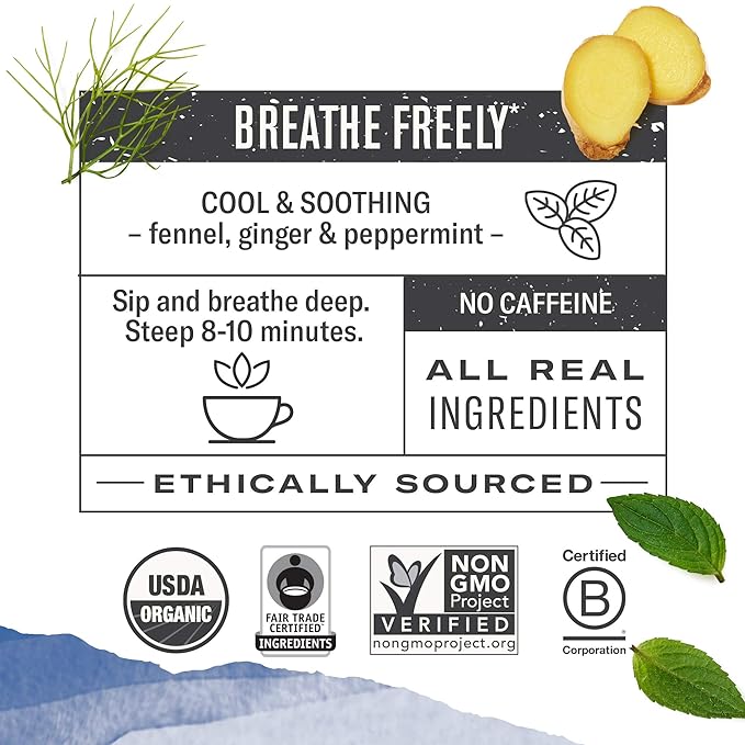 Numi Organic Congest Away Herbal Tea 48 Tea Bags Caffeine‑Free Blend with Fennel Peppermint Ginger Cinnamon & Licorice for Cooling Soothing Respiratory Comfort