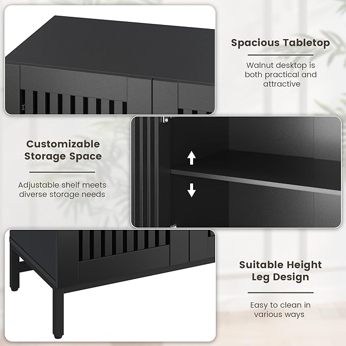 JOMEED Buffet Sideboard Cabinet with Louvered Doors & Adjustable Shelf, Wood Storage Cabinet for Kitchen, Dining Room, Living Room, Entryway Black