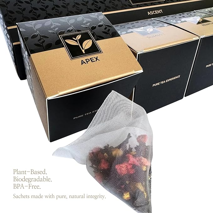 Pure And Easy Tea, Ascent Premium Tea Sampler, 15-Count Variety with 5 Caffeinated Blends, Whole-Leaf Tea in BPA-Free Plant-Based Pyramid Bags, Gift Box (52.5g)