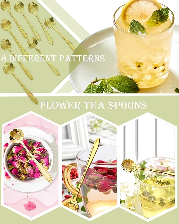 16 Pcs Teaspoon Tea Spoons, ESRISE Stainless Steel Cute Coffee Spoon for Tea Party Decorations (Gold)