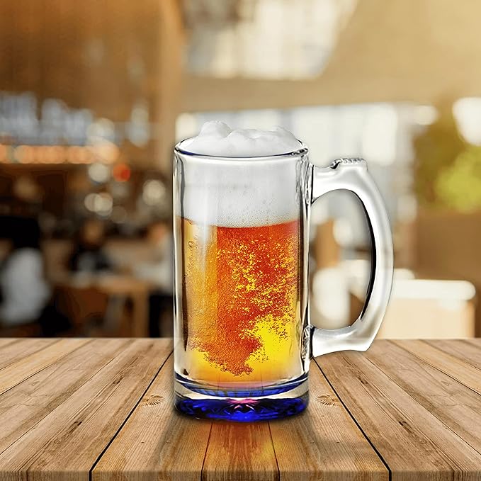 12 Libbey Beer Mugs Set, 12 oz. - Groomsmen Glassware - Blue