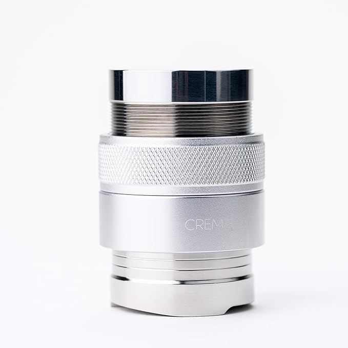 CREMA Coffee Products 46mm Hand Tamper & Coffee Distributor V2 | Compatible with Flair Pro and Pro 2 Portafilter | Double-Sided, Adjustable Depth Tool|Made with Durable 304 Stainless Steel| Silver