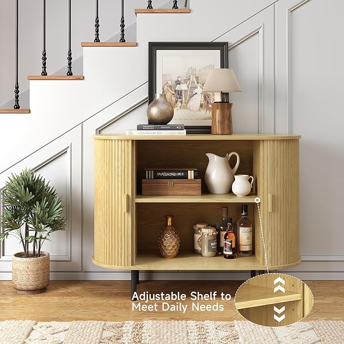 ONBRILL 40" Sideboard Buffet Cabinet with Storage, Storage Cabinet with Sliding Door & Adjustable Shelf, Modern Accent Coffee Bar Console Table for Kitchen, Entryway, Oak