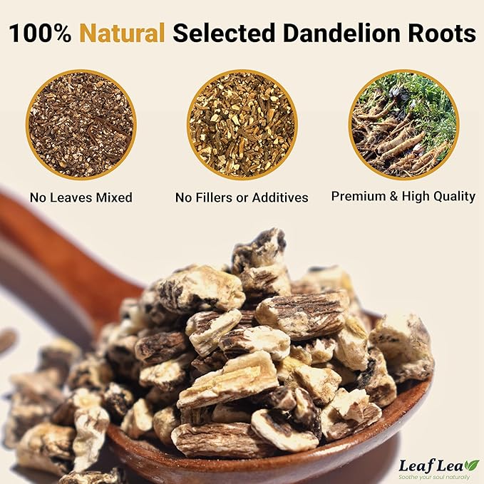 LeafLea Dandelion Root Tea Bags, 160 Dandelion Tea Bags, Natural Dried Dandelion Root, Caffeine-Free, Vegan, Gluten-Free, No Sugar, Sealed for Fresh Flavor, 4 Pack