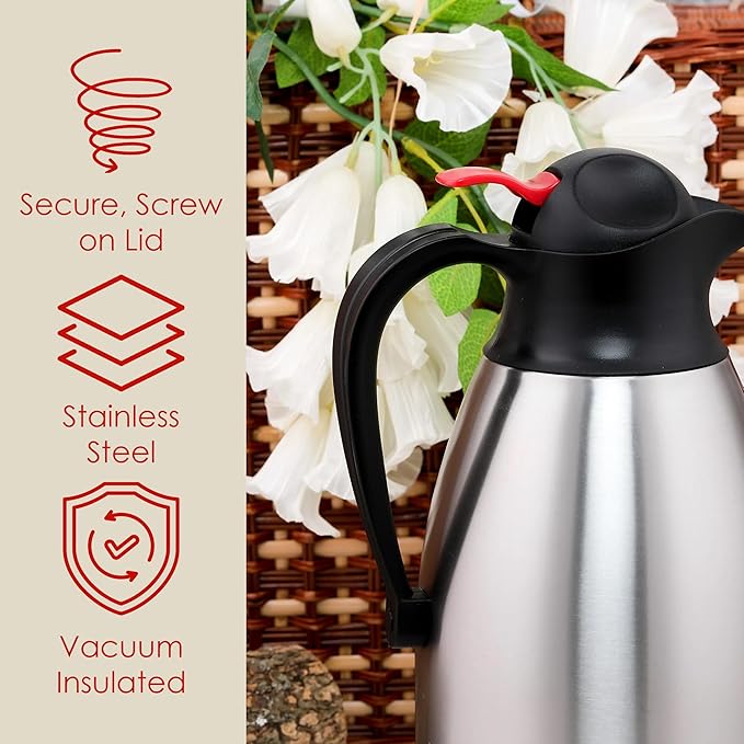 60oz Insulated Coffee Carafe – Thermal Coffee Carafe for Keeping Drinks Hot, Stainless Steel Coffee Thermos, Hot Beverage Dispenser, Large Thermos for Hot Drinks