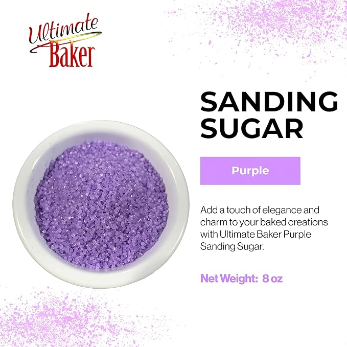 Ultimate Baker - Sanding Sugar, Purple - Vibrant, Naturally Colored Baking & Decorating Sugar, Perfect for Sprinkling on Cakes, Desserts & Confections, Medium Crystal - 8oz
