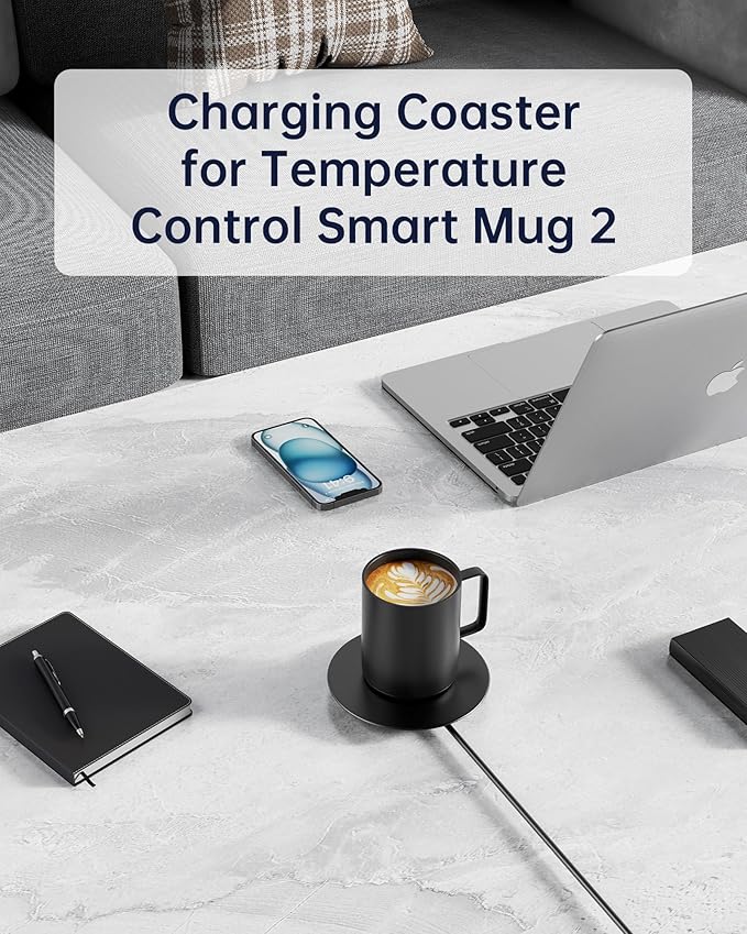 WUKUR Charging Coaster 2 Compatible with Temperature Control Mug 2 and 1, Charger Dock Base for Smart Travel Temperature Cup Accessories