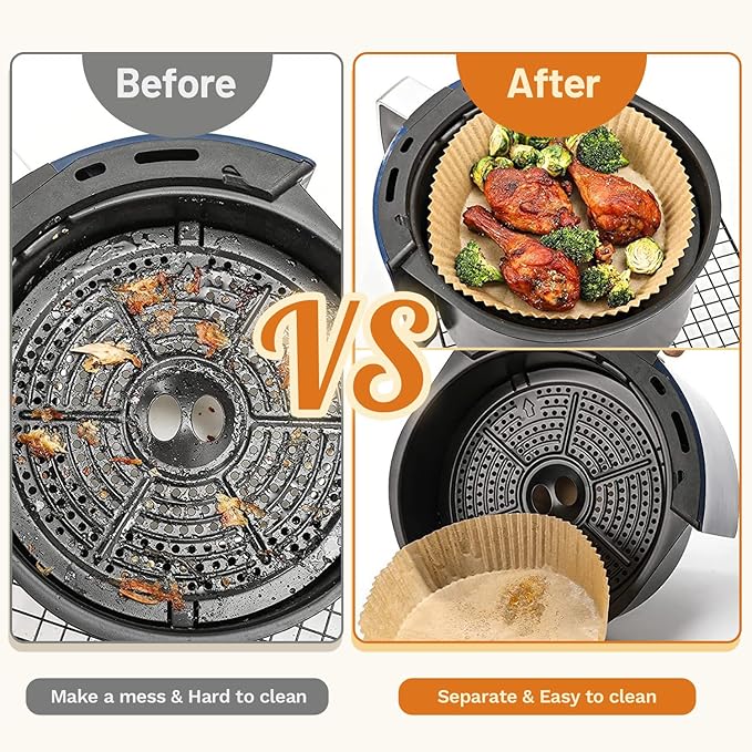 Air Fryer Liner Round,100PCS 7.9 inch to 9 inch Baking Parchment for 5 to 8Qt Air Fryer Disposable Paper Liners,Unbleached Non-stick Non-leak Airfryer Parchment Paper liner