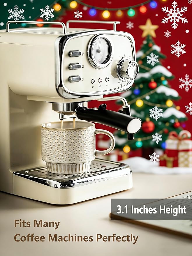 Gomakren Coffee Mugs Set of 4, 13 Ounce Stackable Coffee Mugs with Stand, Christmas Ceramic Coffee Cups with Spoon for Coffee, Espresso, Cappuccino, Latte, Cocoa, Tea and Milk, Creamy White