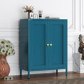 Blue Metal Storage Cabinet with 2 Doors - 31.5''H Bathroom Floor Storage Cabinet, 3 Tier Locker with Adjustable Shelves, Bathroom Cabinet for Office, Home, Living Room, Kitchen