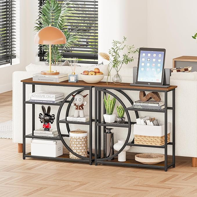 Snughome Entryway Table, Narrow Console Table, Industrial Sofa Table with 5 Tier Storage Shelves, Entrance Table for Hallway, Behind The Couch, Living Room, Foyer