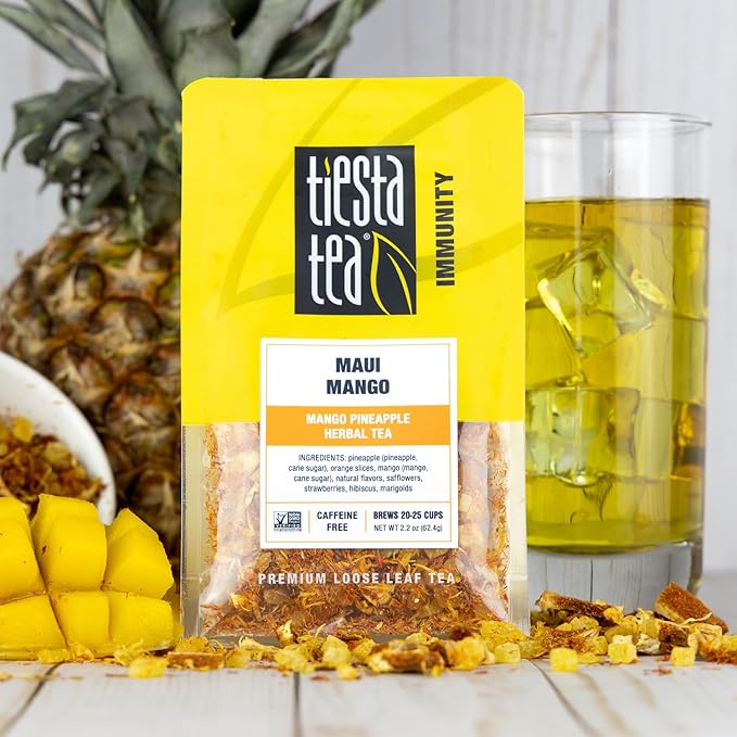 Tiesta Tea - Maui Mango Mango Pineapple Herbal Tea Premium Loose Leaf Tea Blend Non-Caffeinated Fruit Tea Make Hot or Iced Tea & Brews Up to 25 Cups - 2.2 Ounce Resealable Pouch (Pack of 4)