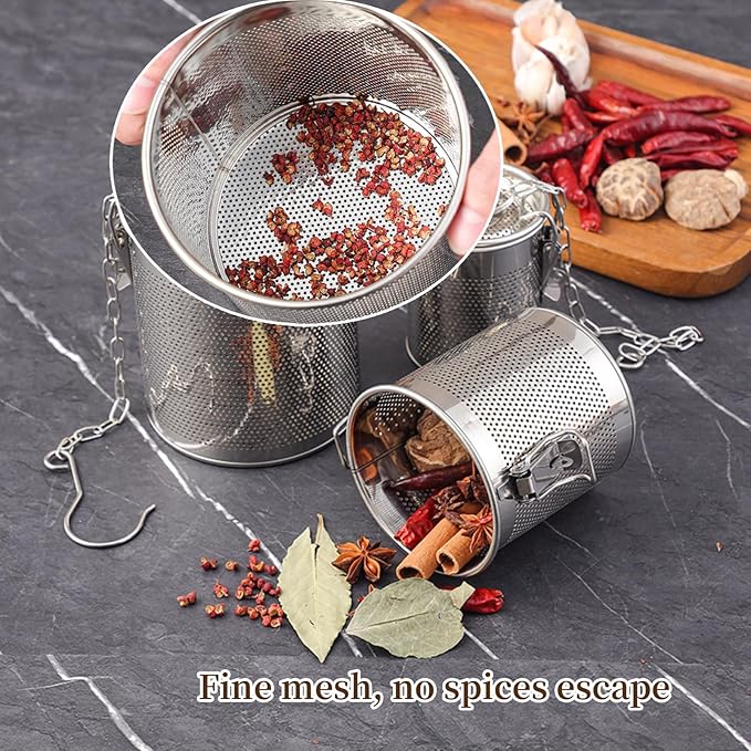 AUNMAS Stainless Steel Seasoning Strainer, Tea Strainer Infuser with Chain, Soup Seasonings Seperation Basket Filter Tea Steeper for Brew Tea
