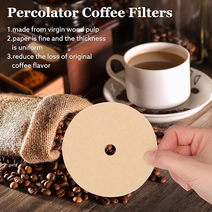 400 Count Percolator Coffee Filters, 3.75in Natural Unbleached Percolator Filters Disposable Disc Coffee Filters for Coffee Shops, Camping, Home, Office