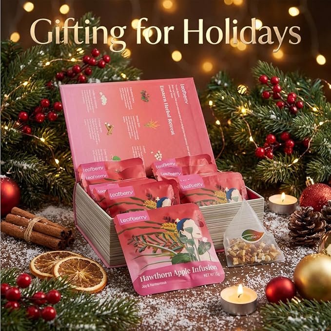Hawthorn Apple DigestionTea Bags for Balance Stress Relief,Detox Cleanse Tea, Leafberry Herbal Tea Bag Sampler Barley malt Peeled lotus seeds Dried apples, Red dates Healthy Tea Gift Box 10 Bags