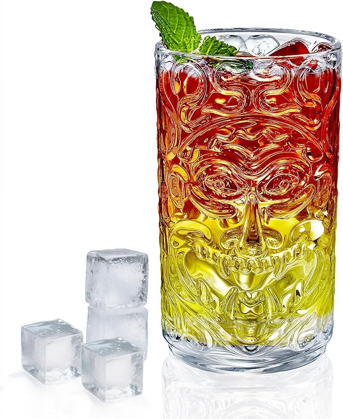 2-Pack 14.5oz Clear Tiki Glasses Cups for Cocktails Glass Drinking Set Crystal Glass Tumbler - for Water, Juice, Beer, Cocktails, Mojito, Wine and Whiskey, Bar Glassware