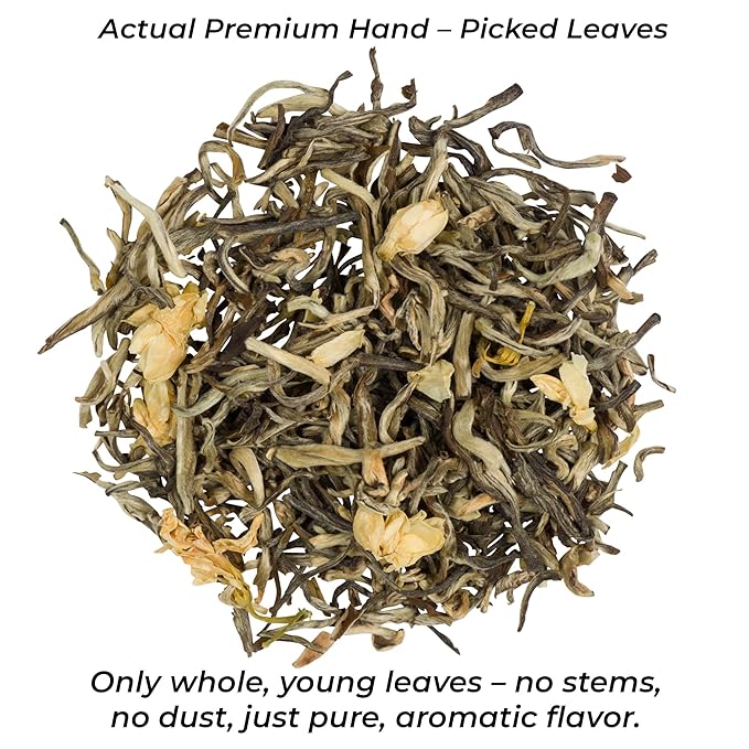 Imperium Spring Jasmine Green Tea Loose Leaf (4oz), Hand-Picked Premium Quality, Brews 100 Cups, Naturally Refreshing and Relaxation Beverage, Delicate Floral Aroma, Smooth and Soothing Finish