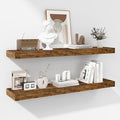 Fun Memories 36 Inch Floating Shelves - Deep Rustic Wooden Wall Shelves - Extra Deeper & Thicker Wall Mounted Storage Shelf for Bedroom, Kitchen, Farmhouse - 2 Pack, Rustic Brown