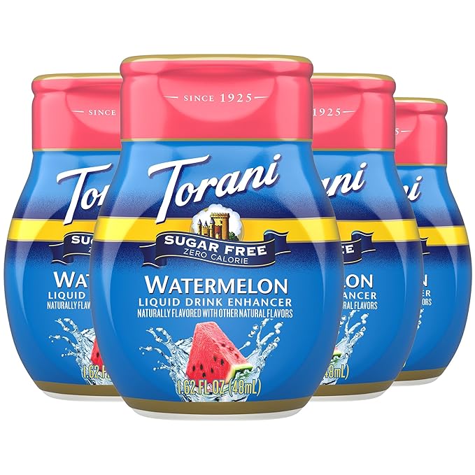 Torani Sugar Free Watermelon Liquid Drink Enhancer, Water Flavoring 4-Pack, 1.62 Oz Ea