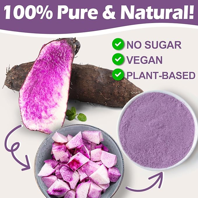 10oz Pure Natural Purple Ube Powder, Yam Powder for Baking, Purple Sweet Potato Food Coloring Powder, No Sugar, Vegan & Sourced Superfood for Smoothies, Drinks & Desserts