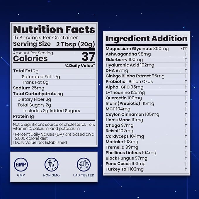 Magnesium Hot Cocoa Powder Mix | Superfood Sleep Powder with 10 Mushrooms, Magnesium Glycinate & L-Theanine | Plant-Based, Keto-Friendly | Calm, Longevity & Nootropic Nutrient Support, 10.58 OZ